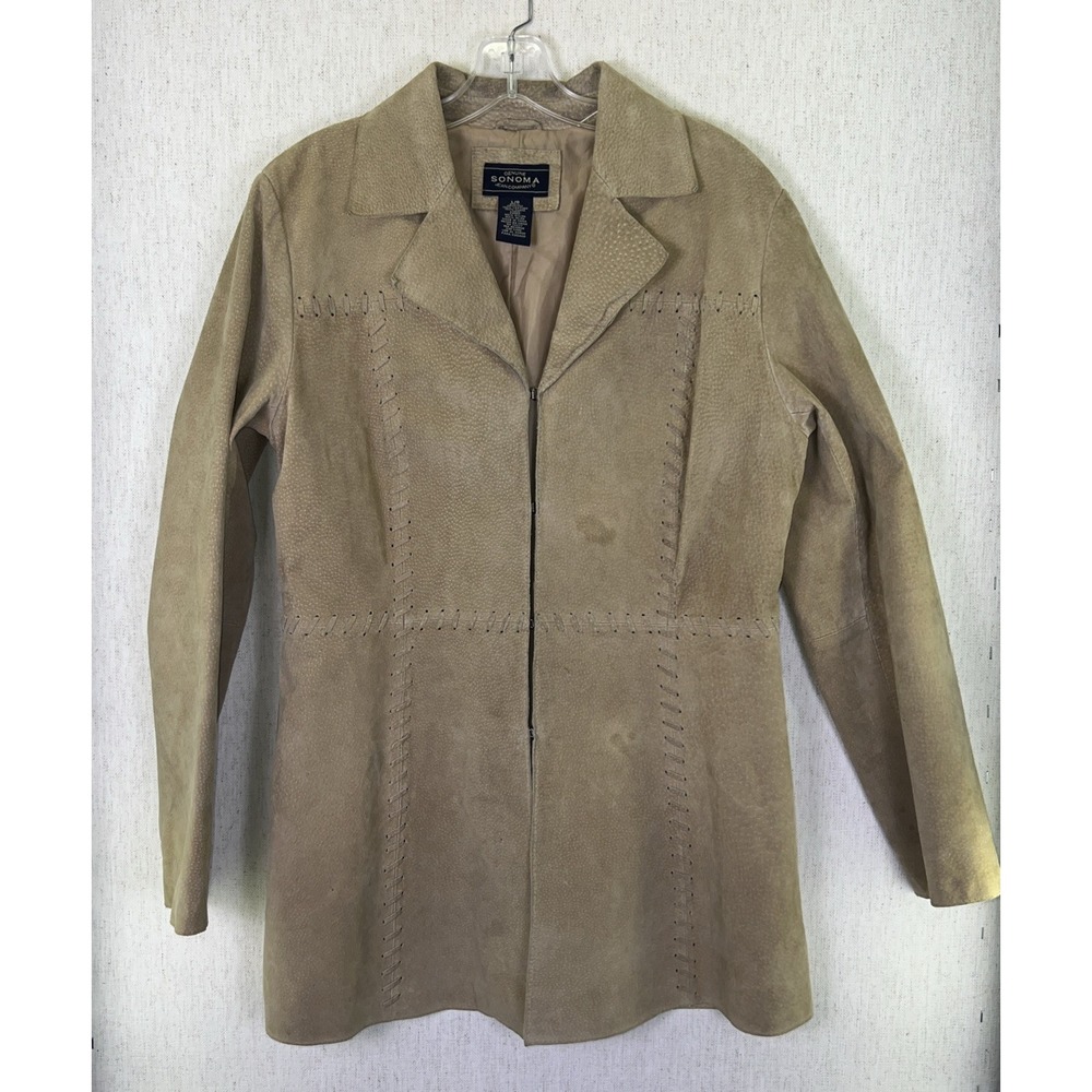 Sonoma Women's Large Tan Leather Jacket Western VTG‎ ❤️